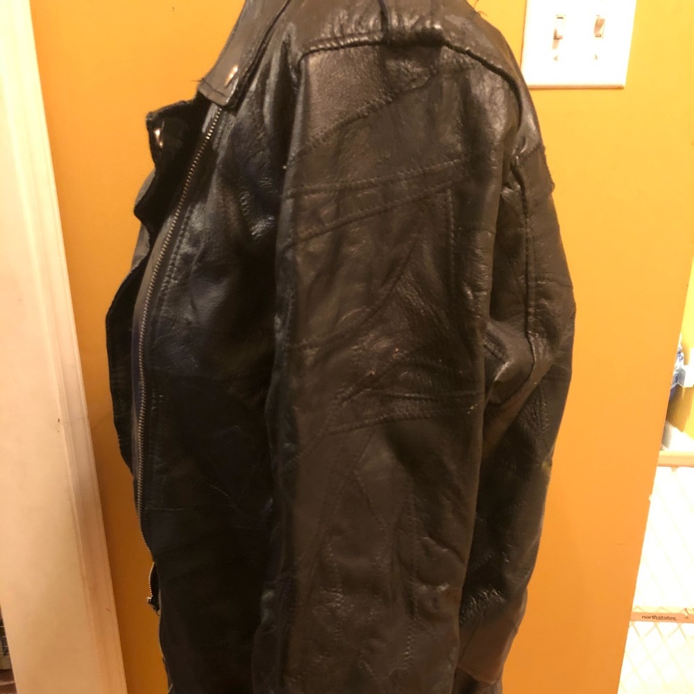 “God Bless America” Patchwork Leather Jacket Large - image 2